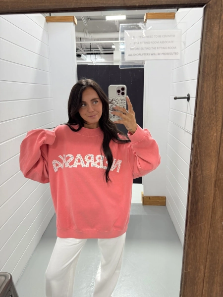Nebraska Spring Floral Stitch Mockneck