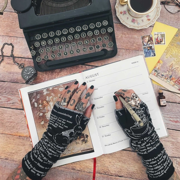 Alice in Wonderland Fingerless Gloves - Book Lover Gift, Cotton, Storiarts Bookish Arm Warmers