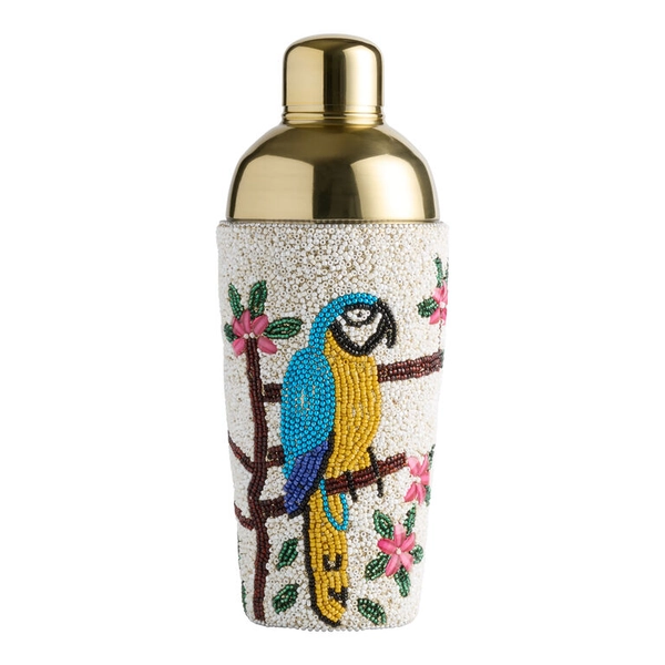 Gold Stainless Steel Tropical Bird Beaded Cocktail Shaker