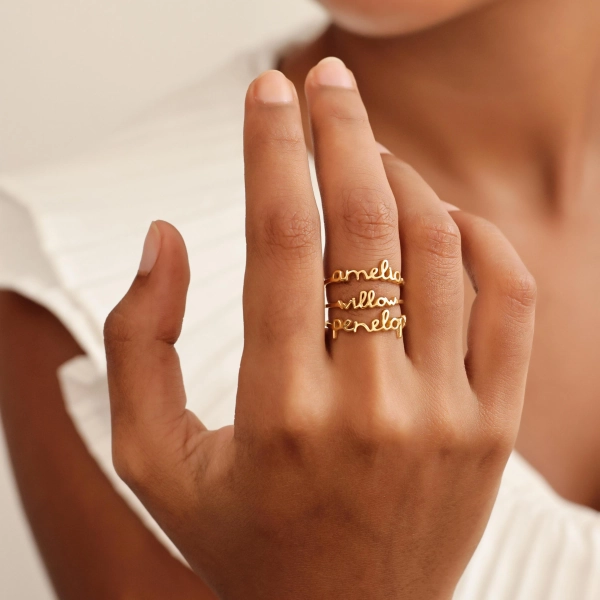 Custom Ring With Hammered Band KyUc Studio - Name Rings - Mother's Day - Christmas Gifts
