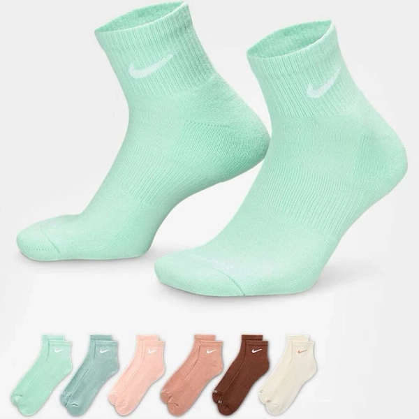 Nike Everyday Plus 6 Pack Ankle Crew Socks - Brown Combo - Size: Medium