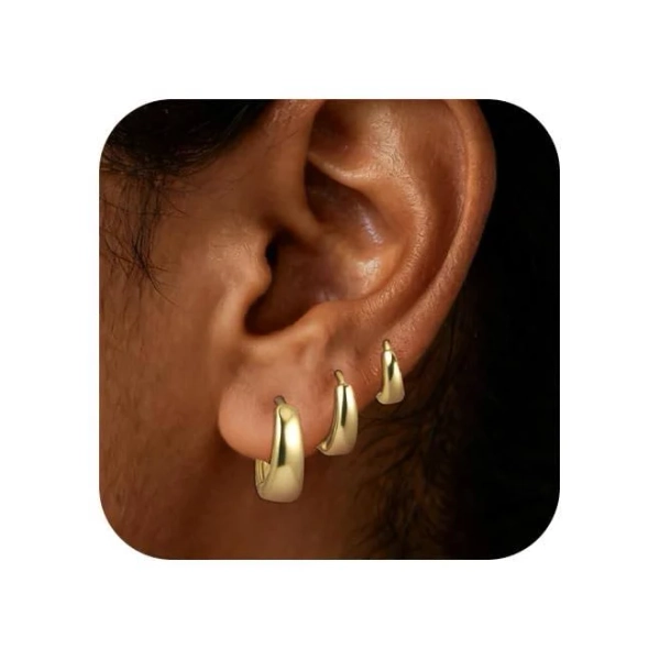 Yowivon Multi-Pairs Gold Hoop Earrings Set for Women Chunky Dainty 14K Gold Plated Lightweight Stack Earring Sets