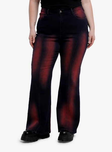 Red & Black Wash Wide Leg Denim Pants Plus Size