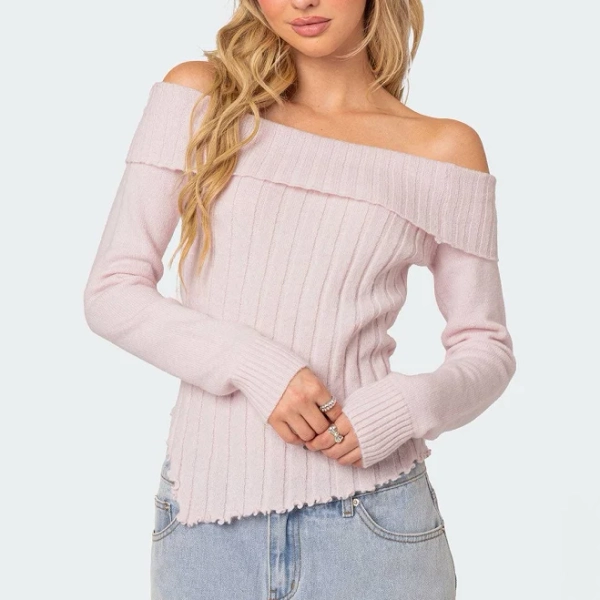 Edikted Women's Sonya Foldover Knit Sweater Top