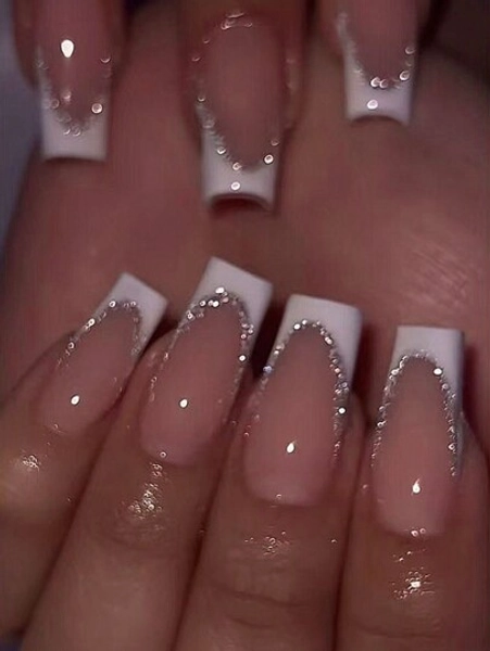 Elevate Your Style With,24Pcs/Set Long Coffin White French Tip Press On Nails Tips Chic Minimalist Style - Durable & Reusable Design Fake Nail,Contain 1Pc Jelly Glue And 1Pc Nail File, Acrylic Fake Nails For Women And Girls, Daily Life And Party Use Nail Supplies Nails