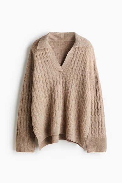 Cable-Knit Polo Sweater
