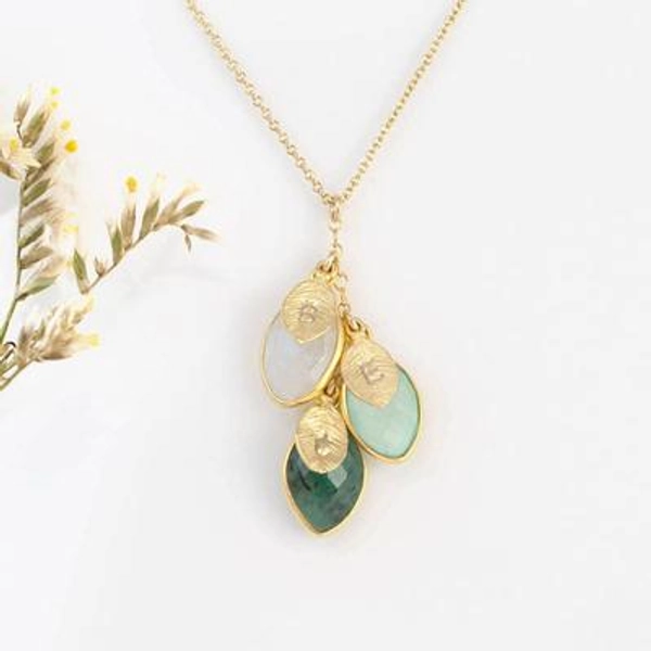 Family Charm Necklace, Custom Birthstone Initial Unique Gift For New Mom, Personalized Mom Necklace With Kids Initials Stamped