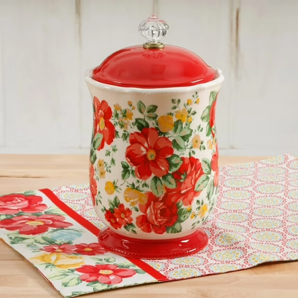 The Pioneer Woman Vintage Floral Canister with Acrylic Knob, 10"