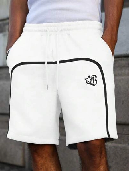 PAVTROS Men's Line Design Drawstring Shorts, Fashionable For Summer
