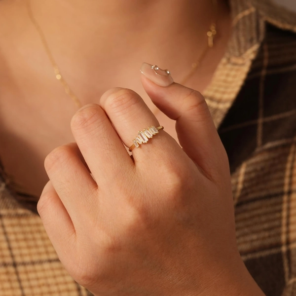 Baguette Zircon Ring: 18K Gold Plated Minimalist Stacking Ring | Dainty Jewelry for Women