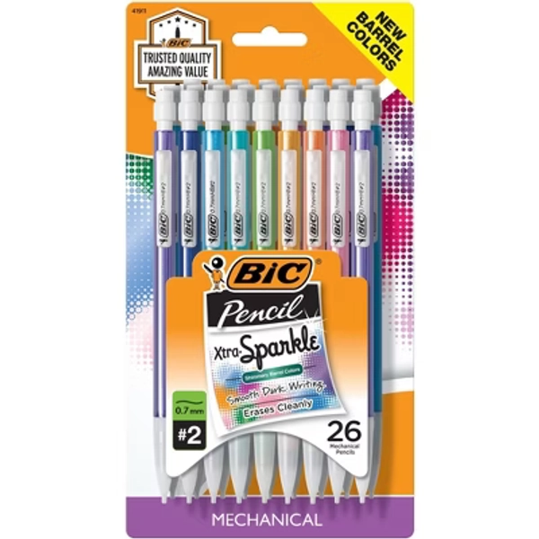 BIC 26pk Xtra Sparkle 0.7mm Mechanical Pencils: Back to School Supplies with Fun Sparkle Designs