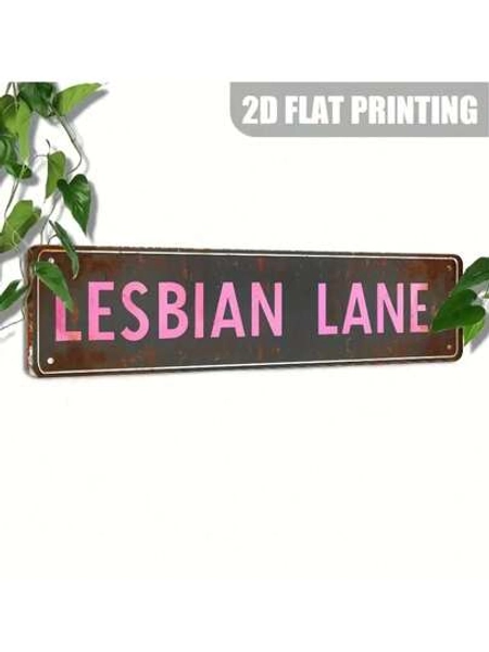 Vintage Style Metal Wall Sign "Lesbian Lane" - Retro Street Sign Plaque For Home, Room, Bar, Cafe, Garage Decor - Versatile Hanging Wall Decor Sign, Flat Printed, English - For Indoor And Outdoor Use (15.7" X 3.9")