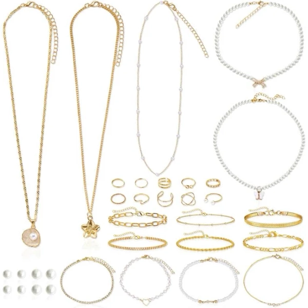 PiinRoon Women's 33 Pcs Gold Jewelry Set