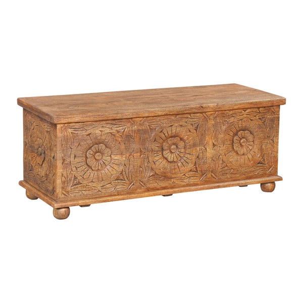 CRAFT Roshni Weathered Pecan Carved Wood Floral Storage Chest