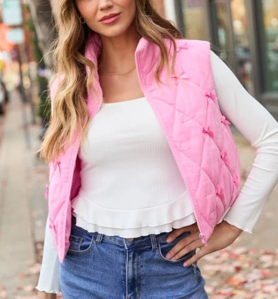 Pink Lily Ari Bow Puffer Vest