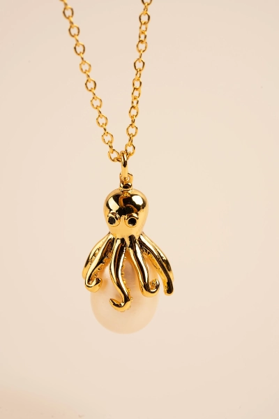 Gold Octopus Pearl Necklace, Single Pearl Necklace, Gold Octopus Charm, Pendant Necklace, Vintage Necklace, 21st Birthday Gift For Her
