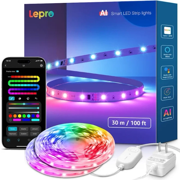 Lepro S1 AI LED Strip Lights Smart Rgb Light Strips with Ic and Rainbow Chasing Effects