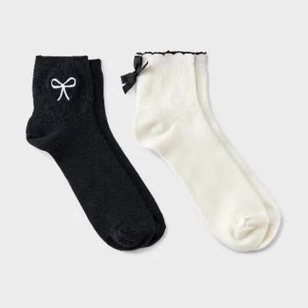 Auden Women's Scallop Edge Bow Rib-Knit Ankle Socks (2pk)