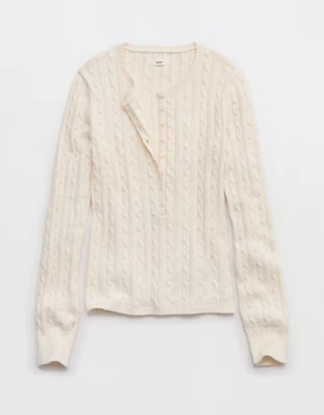 Aerie Cotton Cable Henley Sweater