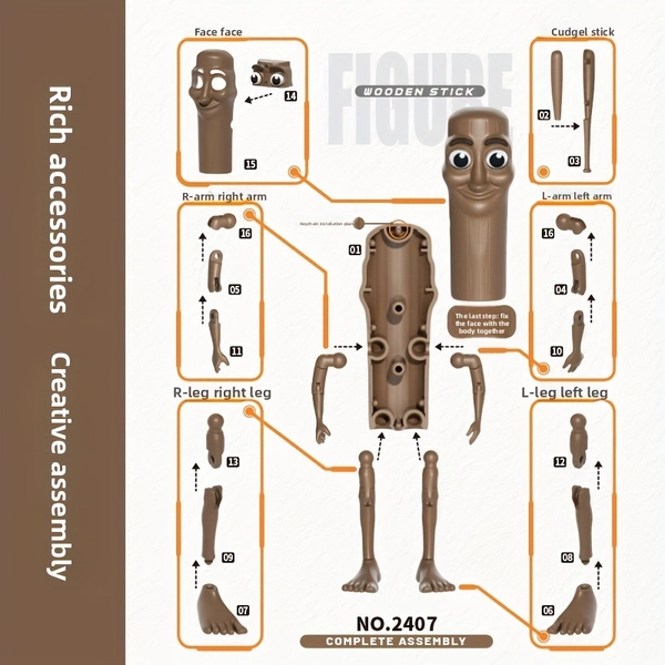 [2D Flat] Assembled Figurines, Multi-Joint Doll Pendants, Tungtungtungsahur, *, Movable Joints, * Poseable, Can Decorate Desks And Backpacks, Creative AI Meaningless Design Memes, * of Wild And Imaginative Ideas