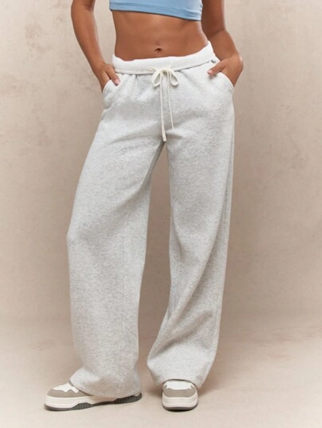 MISSGUIDED Athletic Jogger Sweatpants Wide Leg Fleece Pants With Side Pockets Loungewear Workout Casual Fall Winter Apparel