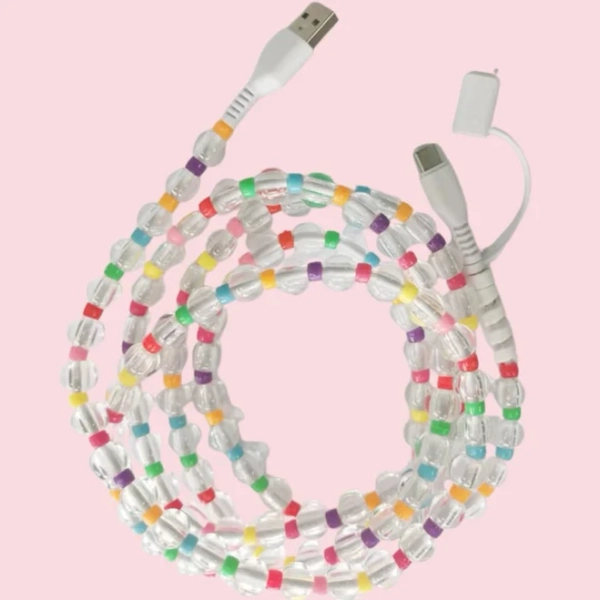 Glamfox - Clear Rainbow Beaded Phone Charger [Dual Usb-C & Lightning]