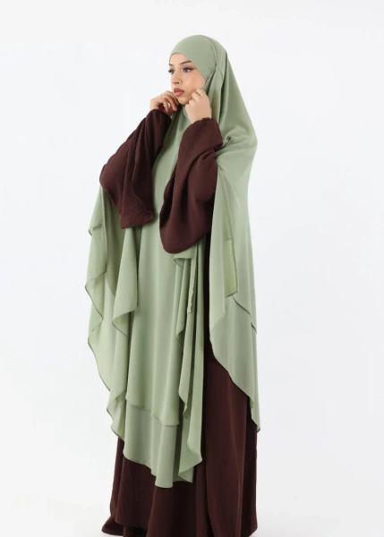 Maxi Khimar Cape Hayba 2 Layer Chiffon - Light Pistachio - Ina Collection