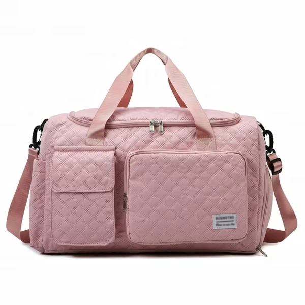 DAKIMOE Travel Duffle Bag for Women Men, Weekender Bags Carry on Gym Bag with Wet Pocket/Adjustable Strap/Shoe Compartment, Foldable Waterproof Overnight Tote Bag for Plane Sports Dance, Pink