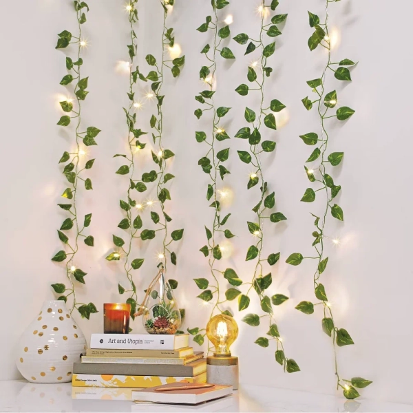 5' x 3.5' LED Vine Curtain String Lights Warm White - West & Arrow: Indoor PVC Ivy Fairy Lights, Battery Operated