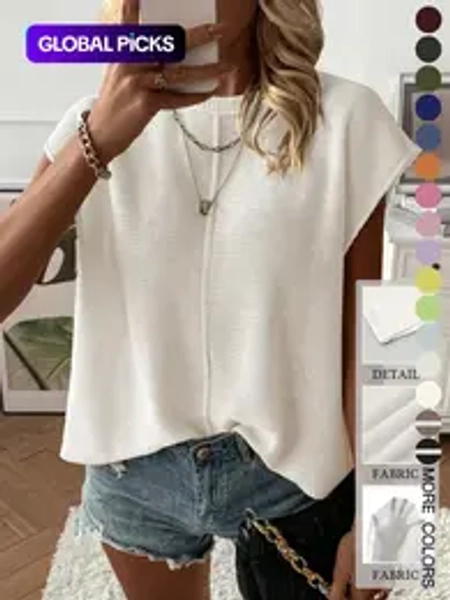 Women's Solid Color Sweater Vest, Casual Fashion Round Neck Sleeveless Knit Top for Summer, Fashion Women's Knitwear for Daily Wear