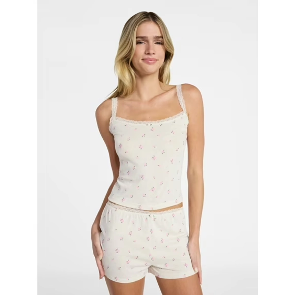 No Boundaries Sleep Pointelle Cami and Shorts Set, 2-Piece, Women’s XXS-3X