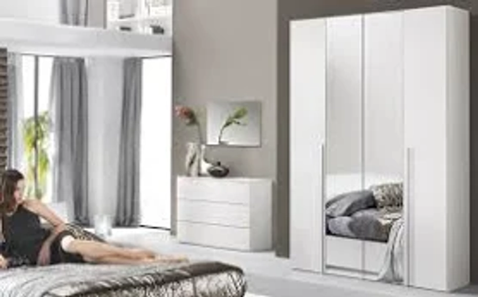 Armadio 4 ante battenti con specchio centrale Donatella effetto bianco larice