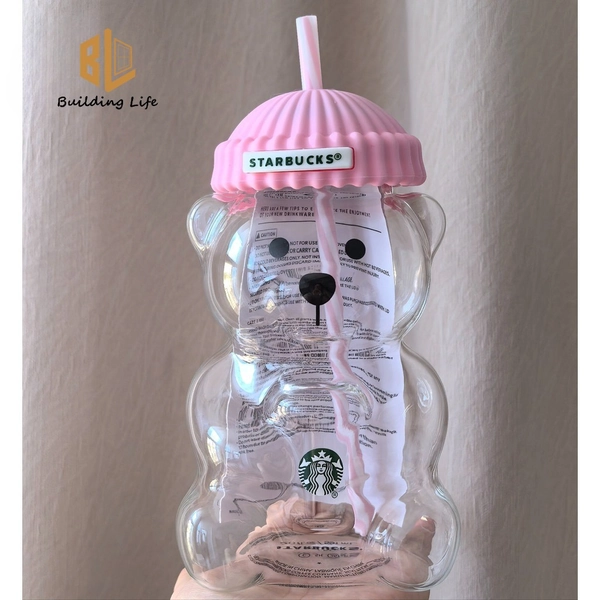 2026 Starbucks Bearista Pink Bear Glass Tumbler Cold Cup with Straw 20oz 591ml