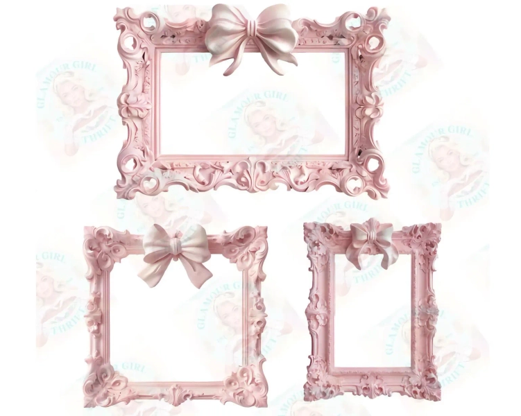 Coquette Pink Bow Picture Frame Mockup Bundle (PNG Instant Download)