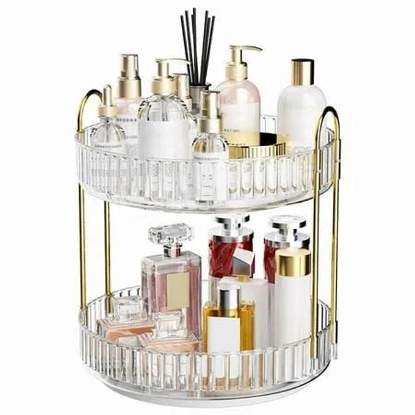 Asnews 360 Rotating Makeup Organizer 2 Tier Adjustable Perfume Organizer for Dresser
