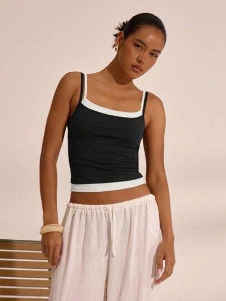 MUSERA Double Layer Strappy Square Neck Cami Top Vacation Boho Ibiza Elegant  Cute Fall Winter Christmas,Elegant  Holidays, Party, Festive