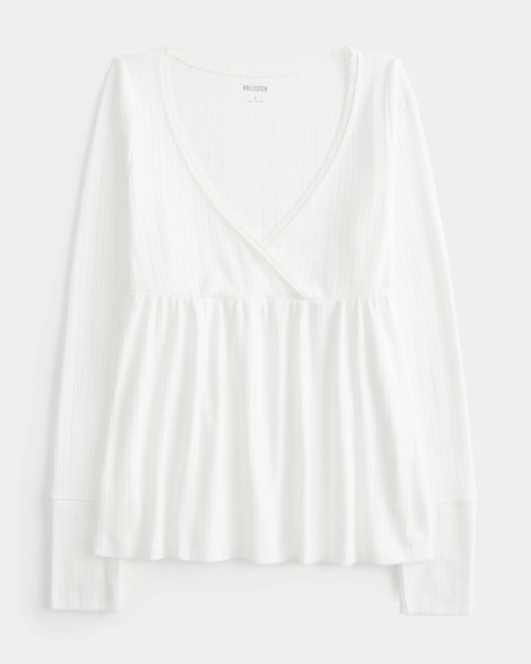 Easy Long-Sleeve Pointelle Babydoll Top