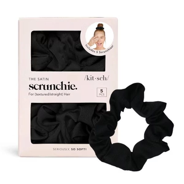 Kitsch Sleep Satin Scrunchies - 5pk - Black