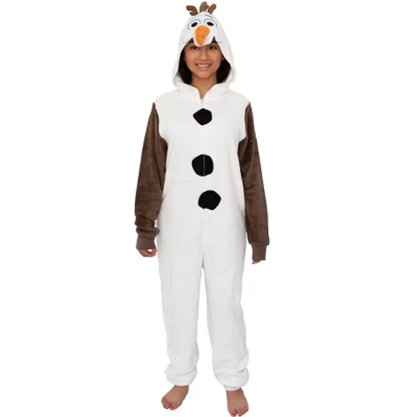 Disney Frozen Olaf Adult Cosplay Costume Plush Pajama One-Piece Union Suit (MD) White
