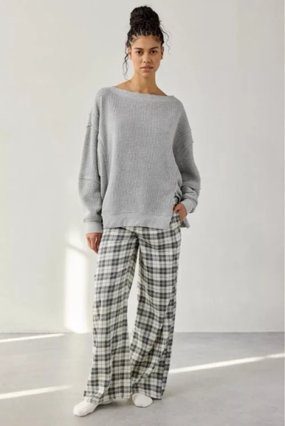 Out From Under Homebody Waffle Knit Oversized Off-The-Shoulder Top