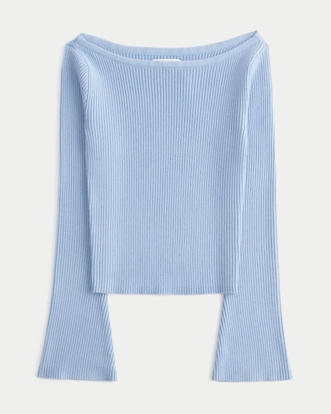Slash-Neck Bell Sleeve Sweater