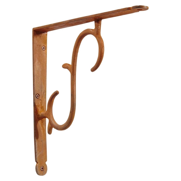 Simple Scrollwork Cast Iron Shelf Bracket - 8" - Rust