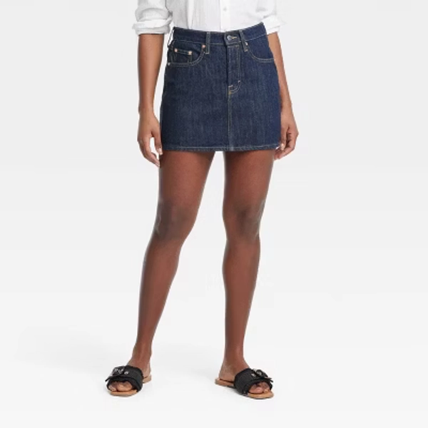 Women's Mid-Rise Denim Mini Skirt - Universal Thread™ Dark Wash 6: Heavyweight Cotton, Back Pocket, Belt Loops