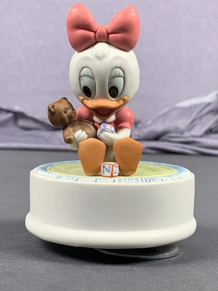 Vintage 80s Disney Baby Daisy Duck  rotating Music Box 1984 toy land Rare works￼