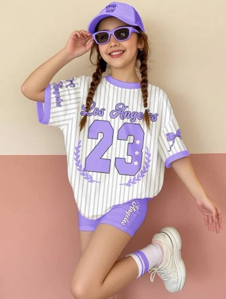 SHEIN Print Two-Piece Set Boys Clothes Outfits Loose Fit Round Neck Short Sleeve T-Shirt Shorts Casual