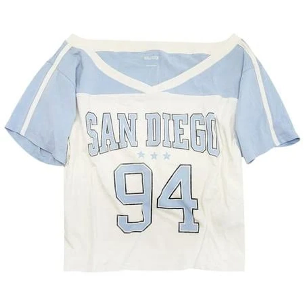 Hollister California Women's Oversized Off-The-Shoulder Varsity Graphic Tee How-70 (Medium, 00168-100), Multicolor