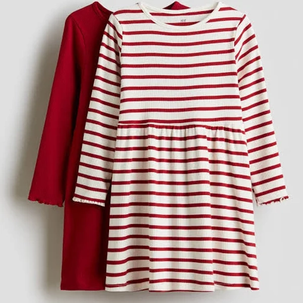H&M Girls 2-Pack Ribbed Cotton Dresses