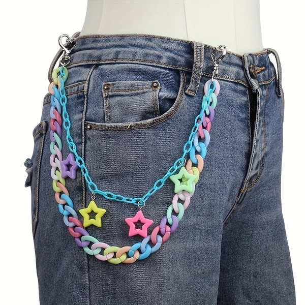 Stylish Hip-Hop Pentagram Necklace with Vibrant Pants Chain for Guys