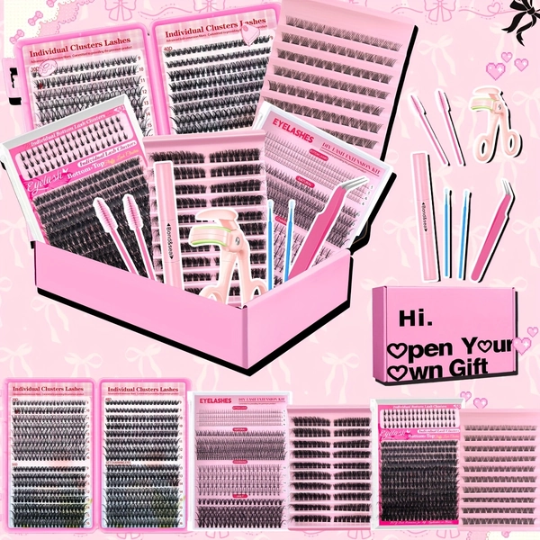 5/3 dozen zelfgemaakte wimperextensiepakketten, grote capaciteit, inclusief pincetten, wattenschijfjes, lijm, borstels, herbruikbaar, D-curl 13-15mm, geschikt voor beginners, DIY plezier thuis, cadeau voor vrienden en familie