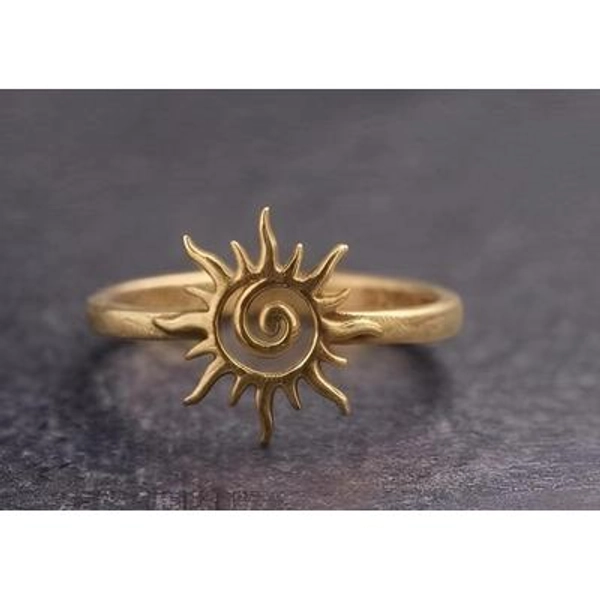 14K Gold Plated Sunburst Ring, Celestial Boho Stacking Band, Nature Inspired Jewelry